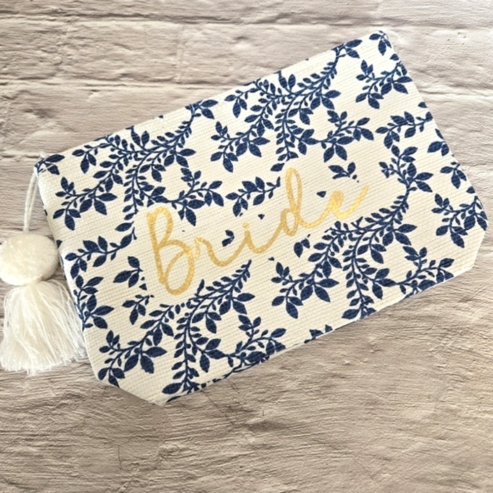 Bride zip pouch canvas lined makeup clutch